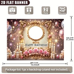 1pc 2D Golden Flower Theme Tapestry Personalized Birthday Poster Banner Party♪