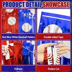 Baseball Party Decorations, Thickened Tinsel Backdrop 3.3 x 6.6 Red Blue White