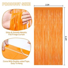 2 PCS Orange Tinsel Backdrop Foil Fringe Curtains Door Streamer Party