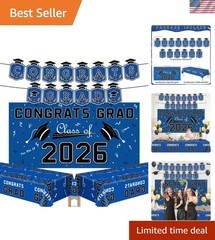 Graduation Decorations 2026 – Blue Congrats Grad Banner Backdrop Tablecloth S…