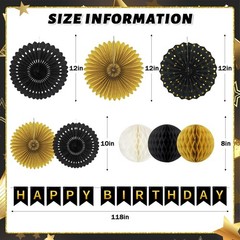 Black and Gold Party Decorations, 13Pcs Hanging Paper Fans Star Foil Curtains…