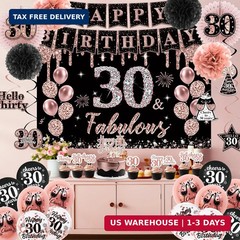 30th Birthday Decorations for Women 62PCS Rose Gold Black Party Decor Kit