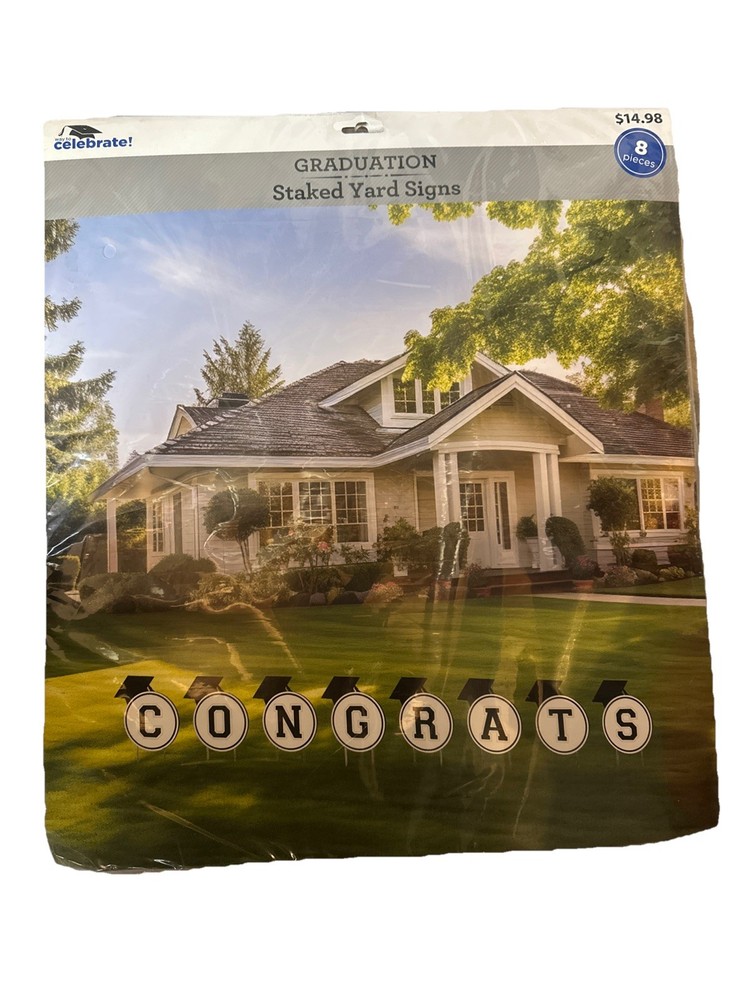 Way To Celebrate |Congrats |Graduation Staked Yard Signs| 8 Pieces |Black&White