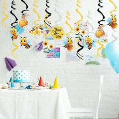 30PC Bee Theme Baby Shower Gender Reveal Birthday Party Decoration Hanging Swirl