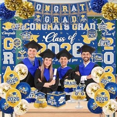 Class of 2026 Graduation Decorations – Blue & Gold Party Supplies, Congrats Grad