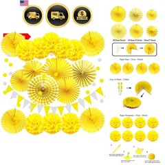 Party Decoration, 21 Pcs Yellow Hanging Paper Fans Pom Poms Flowers, Garlands…