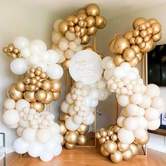 White and Gold Balloon Arch Kit, 140Pcs Matte White Metallic Gold and Gold