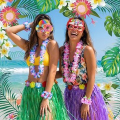 72Pcs Hawaiian Party Decorations Set Grass Skirts Leis for Luau Colorful