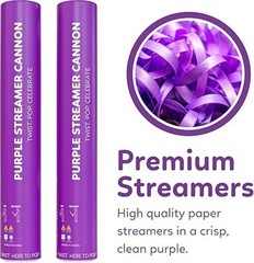 2 Pack Streamer Confetti, 12» Biodegradable Purple Cannon, Poppers for Wedding