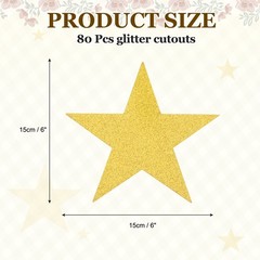 80 Pcs 6 Inch Double Printed Glitter Star Cutouts, Golden