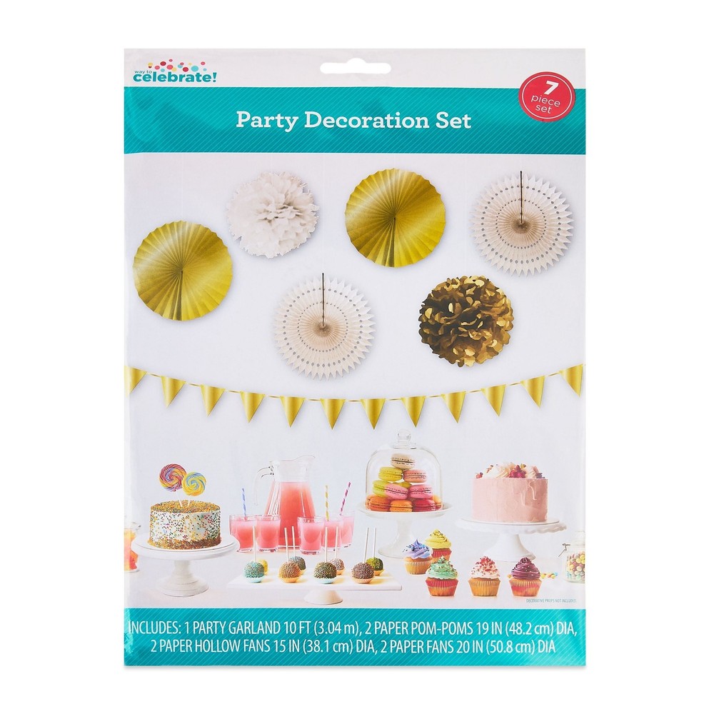 Gold Paper Party Decorations Set 7 Pieces by [Brand]