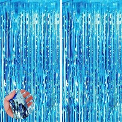 2 Pieces 3.2ftx6.5ft Light Blue Foil Curtain Decoration British Party Props New