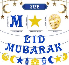 Eid Mubarak Decoration Set – Banner and 14 Latex Balloons for Festive Atmosphere