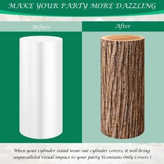 Set of 5 Wood Cylinder Stand Covers, Spandex Pedestal Stand Covers for Party,…