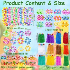 72Pcs Hawaiian Party Decorations Set Grass Skirts Leis for Luau Colorful