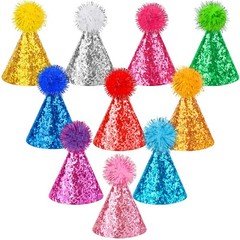 10 Pcs Glitter Mini Birthday Party Hats Multicolor Sequins Paper Cone Hats for K