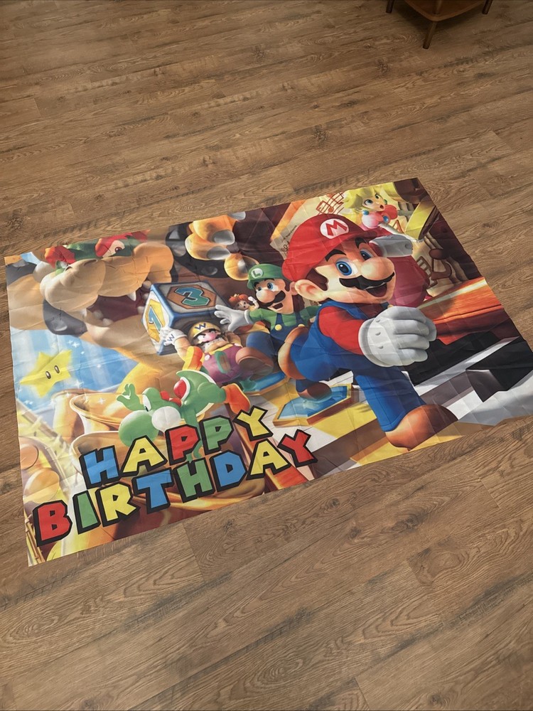 Super Mario Bros. Theme Party Decoration, 5×3.5ft Happy Birthday Backdrop