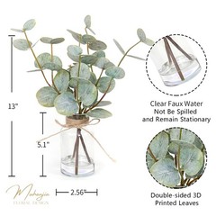Muhanjia Artificial Eucalyptus Stems in Glass Vase with Faux Large, Green