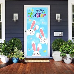 Happy Easter Decorations Bunnies Rabbits Door Cover Banner Gift Outdoor 29.5X71″