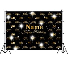 Personalised Name Age Birthday Backdrop Photo Background Gold Glitter Banner