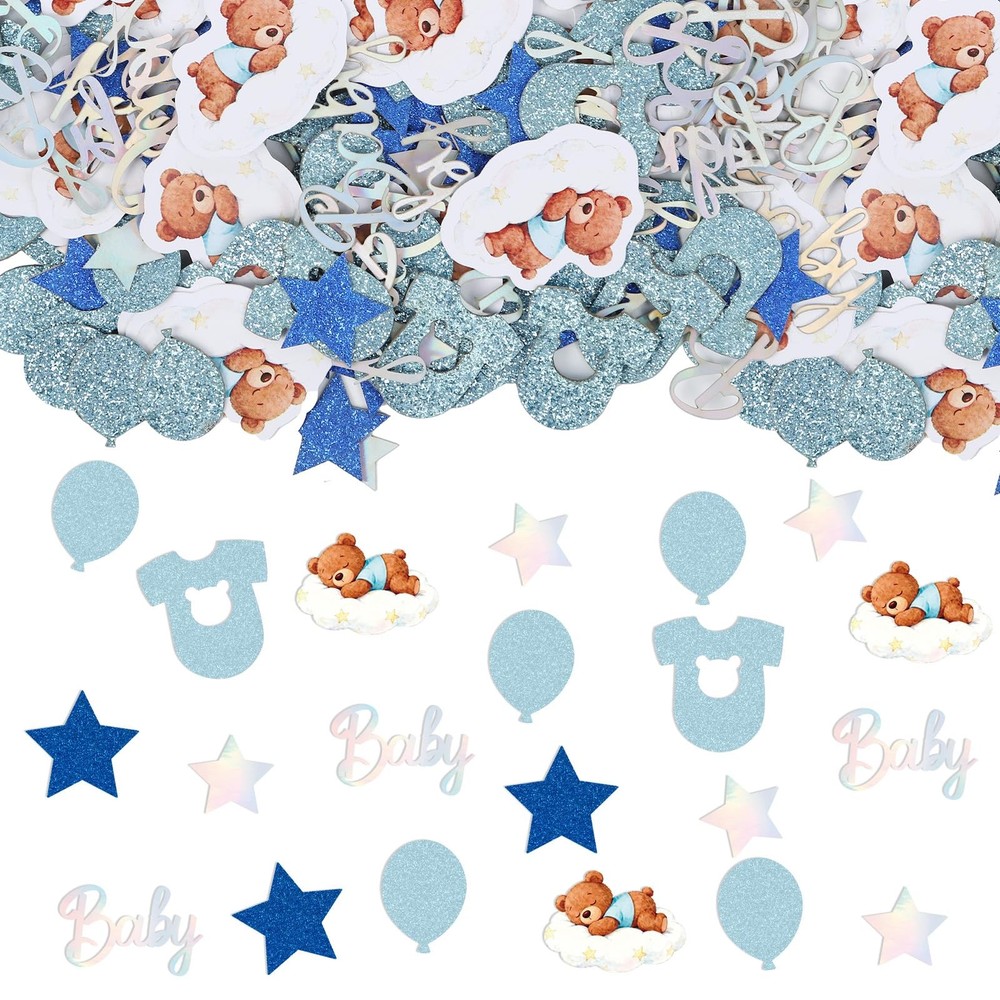 Bear Baby Shower Decorations 200 Pcs Baby Shower Confetti Blue Birthday Set