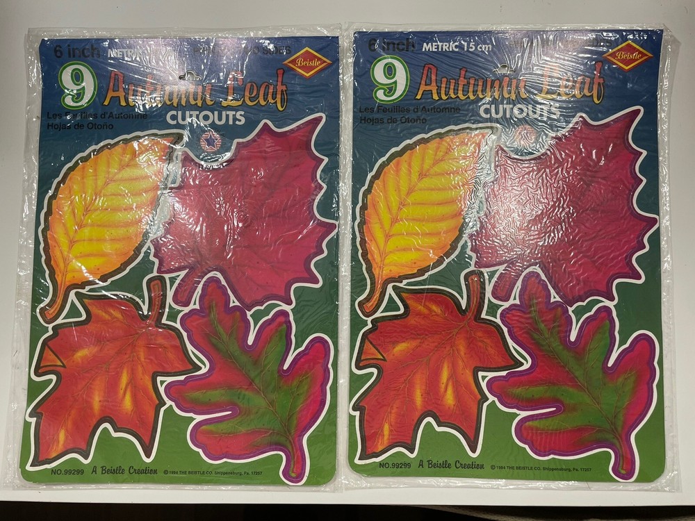 TWO(2) BEISLE 6 INCH AUTUMN LEAF (9) CUTOUTS NEW IN PACKAGE 1994