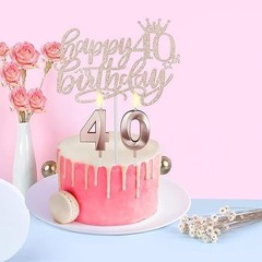 Glamorous Rose Gold 40th Birthday Party Set: Tiara, Sash & Candles Included