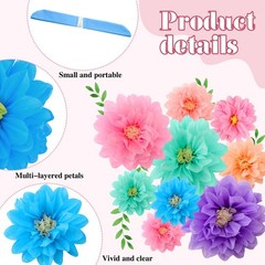 Geyee 18 Pcs Mexican Paper Flowers Colorful Fiesta Tissue Paper Flowers Pom P…
