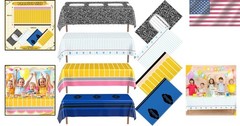 Fun Stationery Design Tablecloths – 4 Pack 54×108 Inch for School Celebrations
