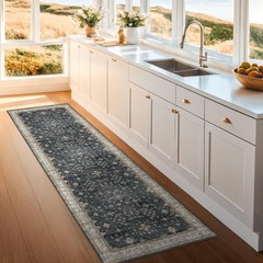 Dark Washable Long Runners for Hallways, 2’6″ x 8′ (Runner), Ashen / Multi