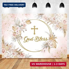 Mocsicka Boho God Bless Backdrop 7x5ft Baptism Baby Shower Party Decorations Pho