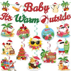 Summer Christmas Party Decorations Banner and Hanging Swirls | Baby It’s Warm