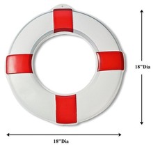 3-PC Red & White Plastic Life Preserver Flat Wall Decor Beach Nautical 18″ #198