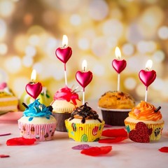 BBTO Metallic Heart Birthday Cake Candles 3.27 inches x 1.06 inches, Red