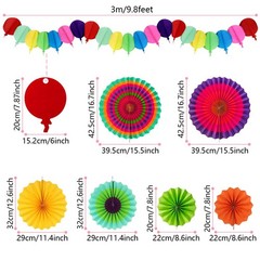 Fiesta Party Decorations, Multicolored Paper Pompoms Fan Garlands for Multi