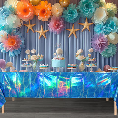 3Pcs Iridescent Ocean Waves Party Tablecloth Decorations,54X108 Inch Blue under