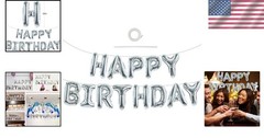 Reusable 16 Inch Silver Foil Happy Birthday Balloon Banner for Celebrations