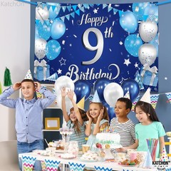 Blue Happy 9th Birthday Decorations Banner – XtraLarge 72×44 Inch | 9th Birthday