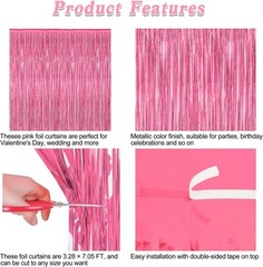 2 Pack Pink Party Decorations, 3.28 FT x 7.05 FT Pink Backdrop, Metallic Tins…
