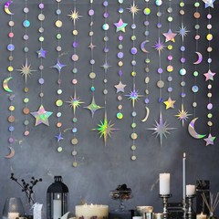 Iridescent Party Decorations Holographic Star Moon Circle Dot Garland Hanging…