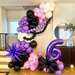 Pink and Purple Balloon Arch Garland Kit, Black Macaron Metallic Purple Pink Bir