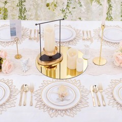 24 PCS 10 Inch Gold Round Flat Circle Glass Mirror Tray Plate Centerpiece