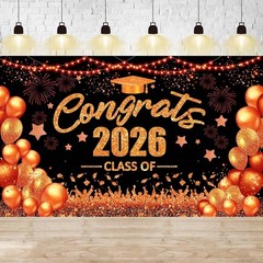 Orange and Black Graduation Decorations Class of 2026 Banner