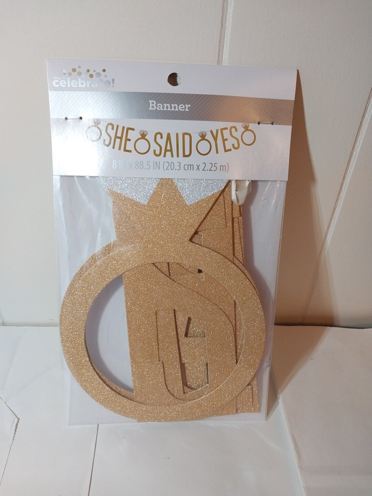 Wedding Engagement Shower Party Banner SHE SAID YES Glitter Ring 8″ x 88.5″ NEW