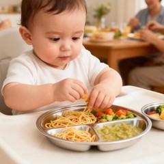 PandaEar 3 Pack Stainless Steel Divided Plates for Kids, 8.1” Onesize, Silver