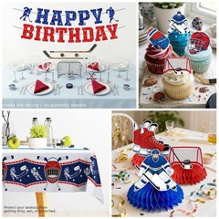 208 Pcs Hockey Party Decorations Set for 25 Guests – Tableware, Backdrop, Balloo