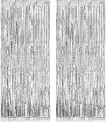 2 PCS Fringe Curtains Backdrops Foil Door Streamers Silver Party Decor