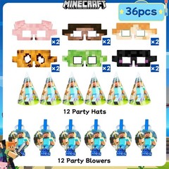 Minecraft Party Decoration Blow Out Hat Glasses Set Pixel Game Birthday Supplies