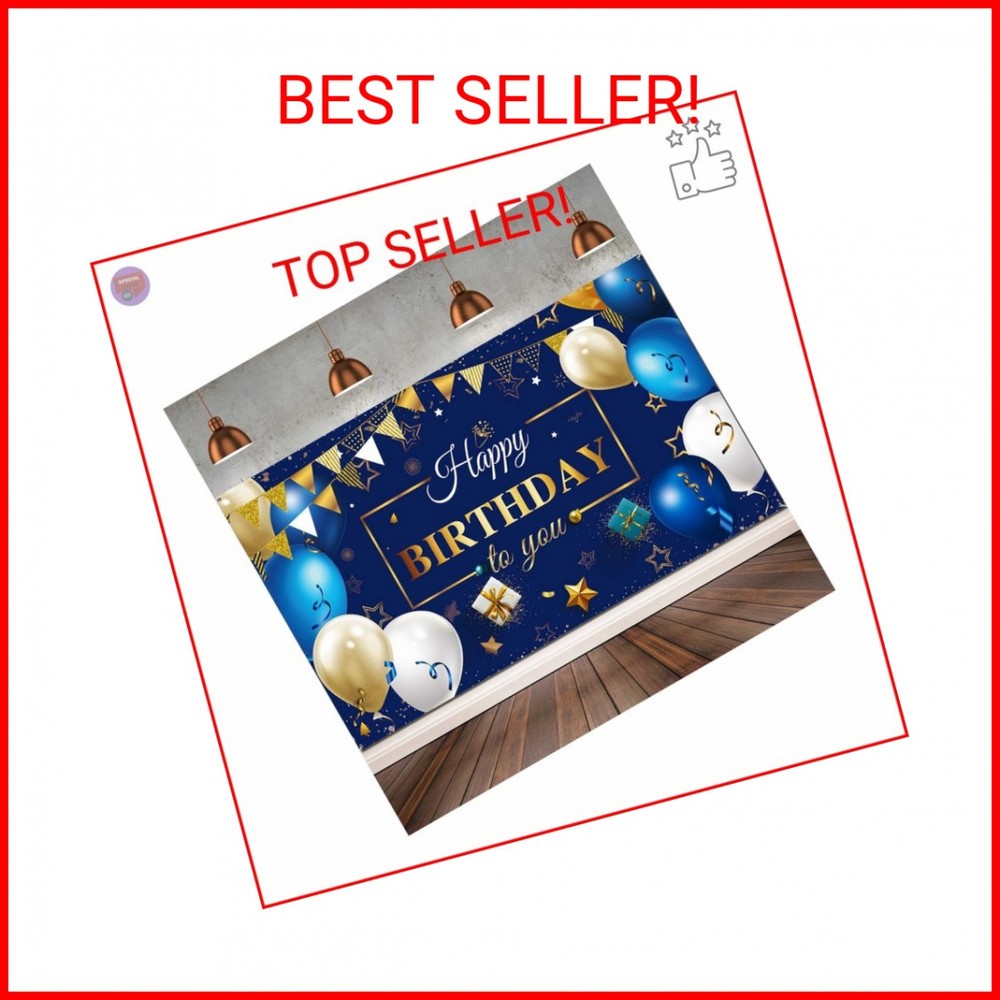 Sumind Happy Birthday Backdrop Banner for Men, Navy Blue and Gold Birthday Decor
