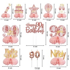 12 PCS 90th Birthday Table Centerpieces Pink Rose Gold Honeycomb Decoration